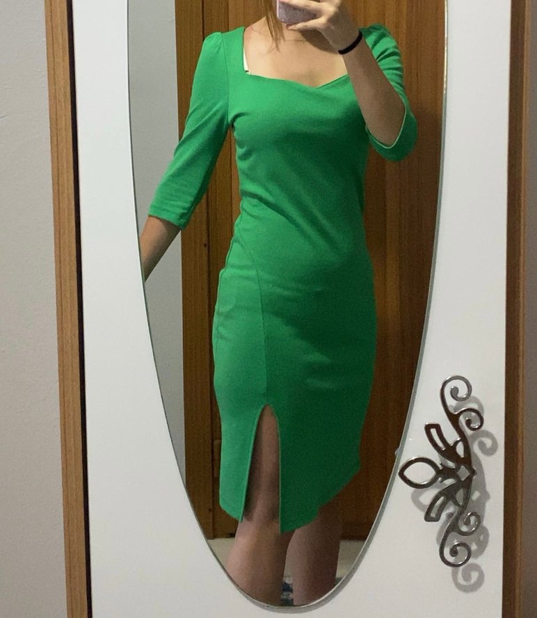 Yeşil Midi Kalem Elbise - Görsel 4