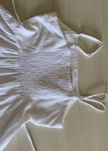 Kadın Beyaz Keten Askılı Elbise - Görsel 5