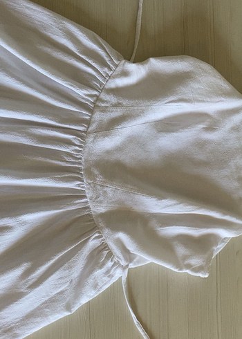 Kadın Beyaz Keten Askılı Elbise - Görsel 3