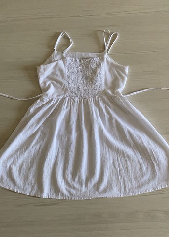 Kadın Beyaz Keten Askılı Elbise - Görsel 4