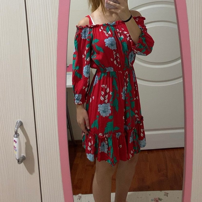 Renkli Uzun Kollu Bohem Elbise - Görsel 4