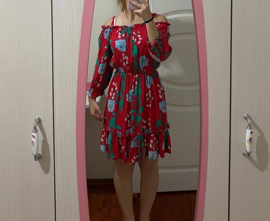 Renkli Uzun Kollu Bohem Elbise - Görsel 5