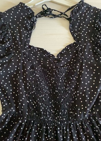 Siyah Puantiyeli V Yakalı Midi Elbise - Görsel 4