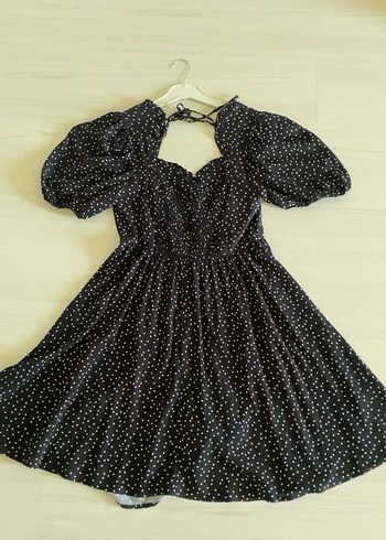 Siyah Puantiyeli V Yakalı Midi Elbise - Görsel 3