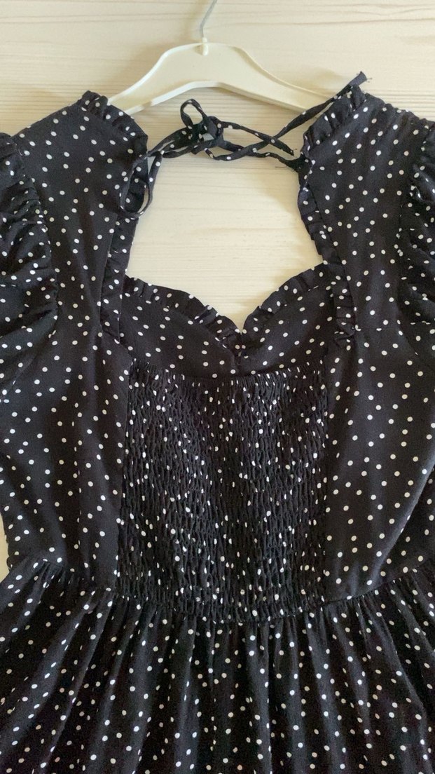 Siyah Puantiyeli V Yakalı Midi Elbise - Görsel 4