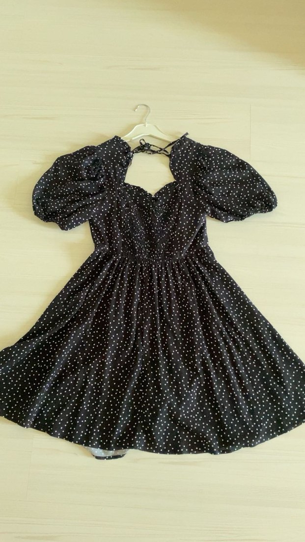 Siyah Puantiyeli V Yakalı Midi Elbise - Görsel 3