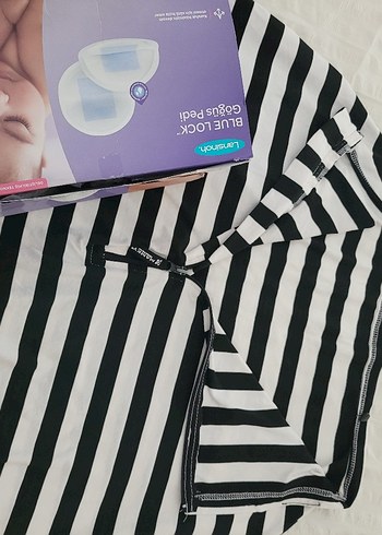 Beyaz Siyah Çizgili emzirme ve puset örtüsü - Görsel 6