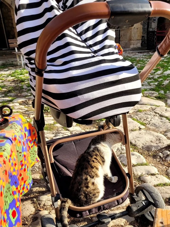 Beyaz Siyah Çizgili emzirme ve puset örtüsü - Görsel 4