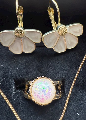 Vintage Altın Renkli Çiçekli Bohem Takı Seti - Görsel 3