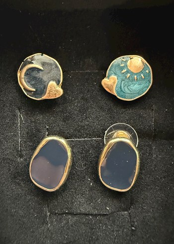 Bohem Soyut Mini Mavi Ay ve Güneş Küpeler - Görsel 2