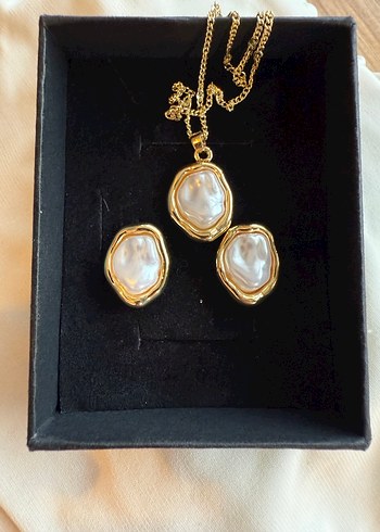 Mini Altın Zincirli Bohem Kolye ve Küpe Seti - Görsel 2