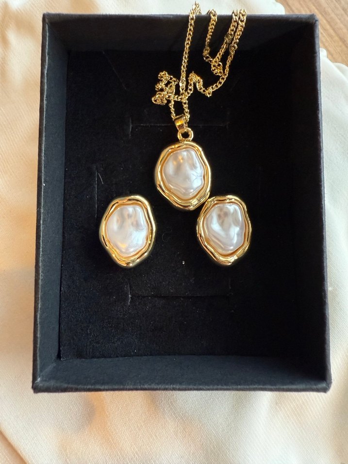 Mini Altın Zincirli Bohem Kolye ve Küpe Seti - Görsel 2