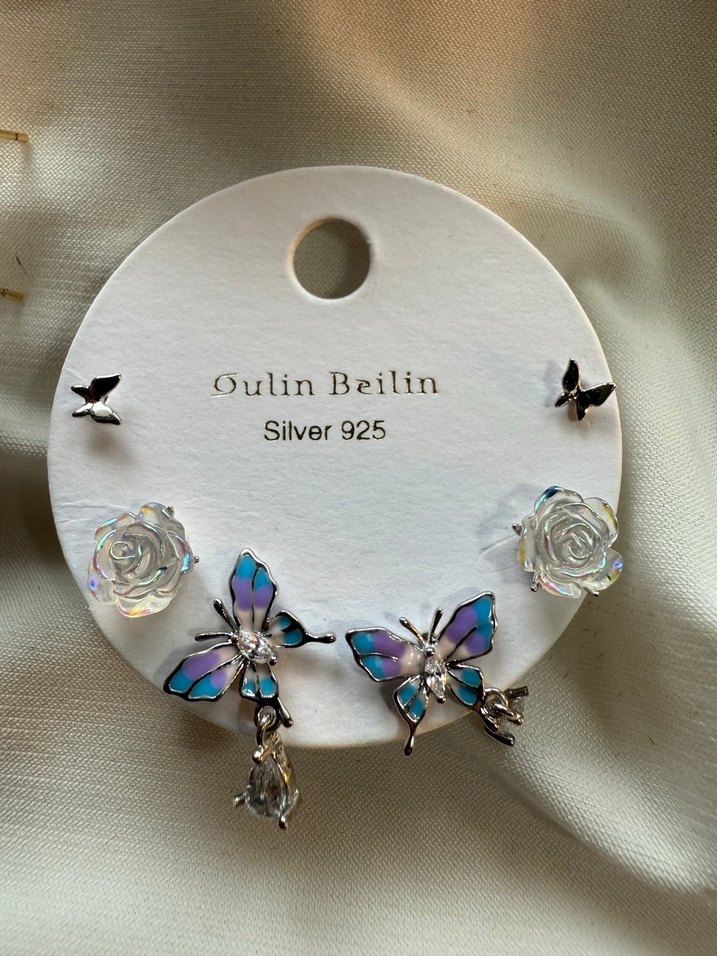 Çiçek Desenli Mini  Kadın Küpeler - Görsel 4