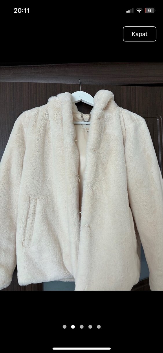 Kadın Beyaz Peluş Ceket - Görsel 5