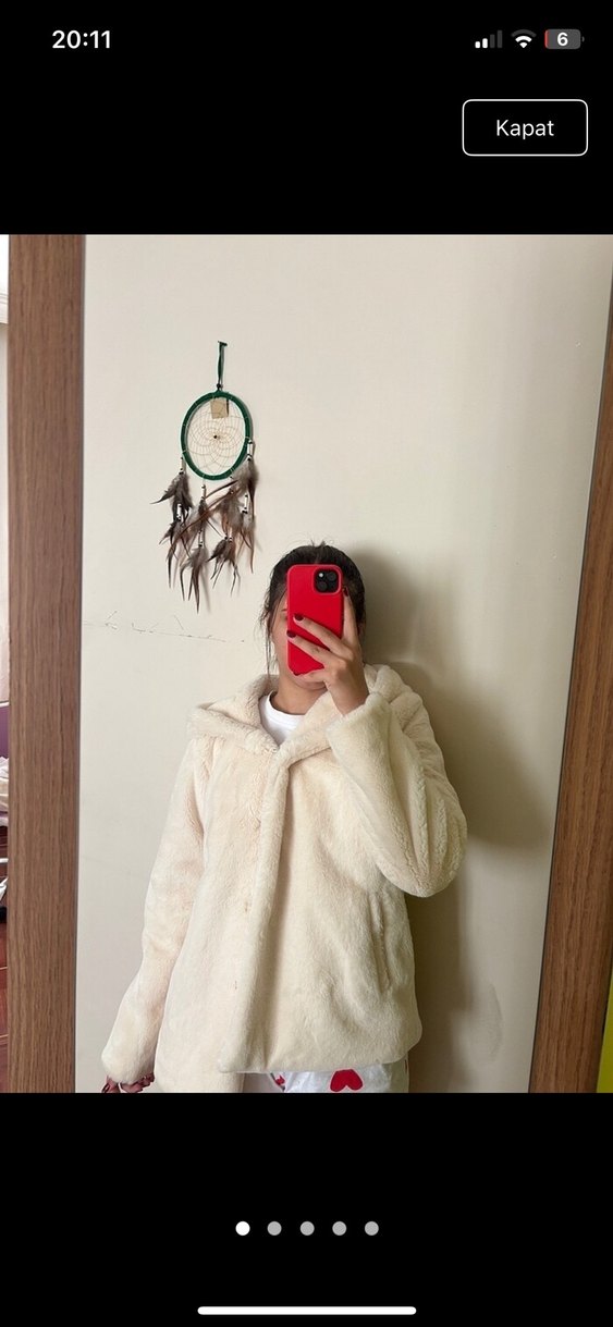 Kadın Beyaz Peluş Ceket - Görsel 4