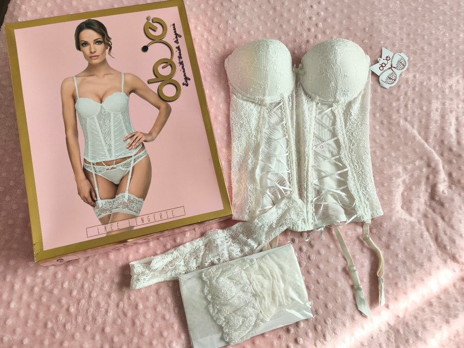 Obje Dantelli Beyaz Straplez Ekru Büstiyer Takım - Görsel 2