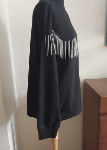 l Beden siyah Renk Kadın Siyah french detaylı Salaş Sweatshirt