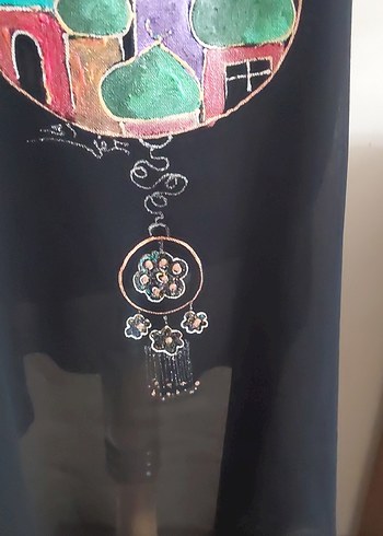 universal Beden Bohem Siyah şifon Tunik uzunluk 90 cm