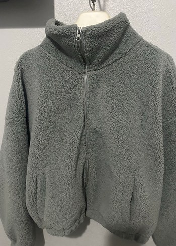 Gri Uzun Kollu Kadın Polar Ceket - Görsel 3