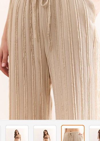 Zara Bej Pliseli Bol Kesim Keten Pantolon