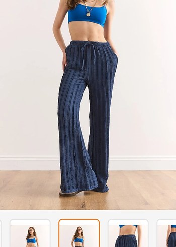 Kadın Lacivert Pliseli Bol Kesim Denim Pantolon