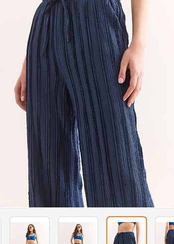 Zara Kadın Lacivert Pliseli Bol Kesim Denim Pantolon