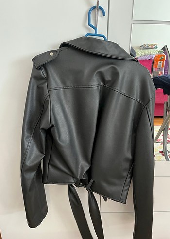 xl Beden Kemerli Siyah Deri Biker Ceket