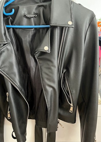 xl Beden siyah Renk Kemerli Siyah Deri Biker Ceket