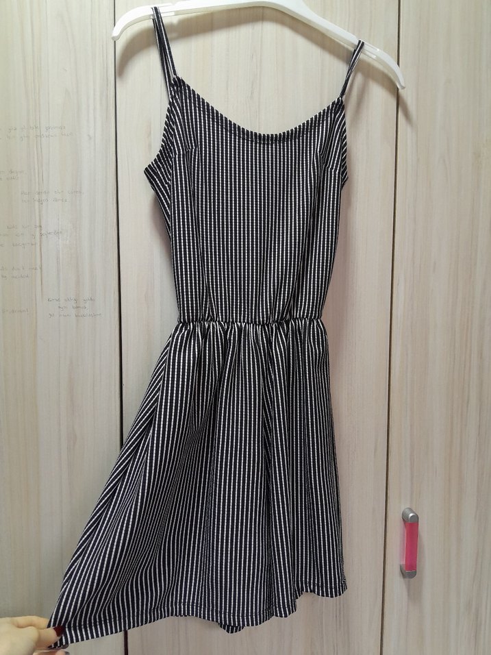 Çizgili Siyah Kadın Midi Tulum - Görsel 2