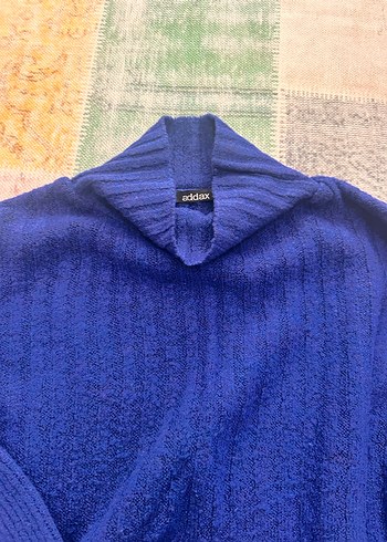 Addax standart beden Mavi Boğazlı Örgü Kadın Kazak - Görsel 4