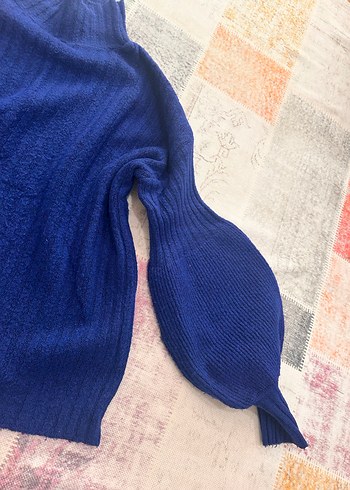 Addax standart beden Mavi Boğazlı Örgü Kadın Kazak - Görsel 3