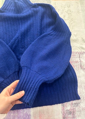 Addax standart beden Mavi Boğazlı Örgü Kadın Kazak - Görsel 2