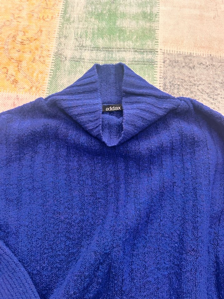 Addax standart beden Mavi Boğazlı Örgü Kadın Kazak - Görsel 4