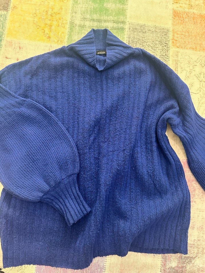 Addax standart beden Mavi Boğazlı Örgü Kadın Kazak - Görsel 5