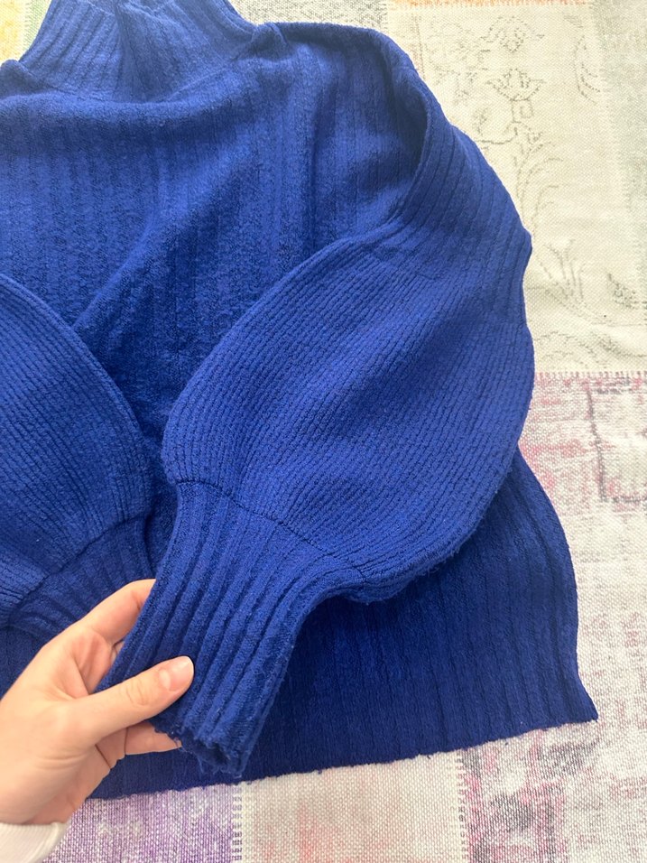 Addax standart beden Mavi Boğazlı Örgü Kadın Kazak - Görsel 2