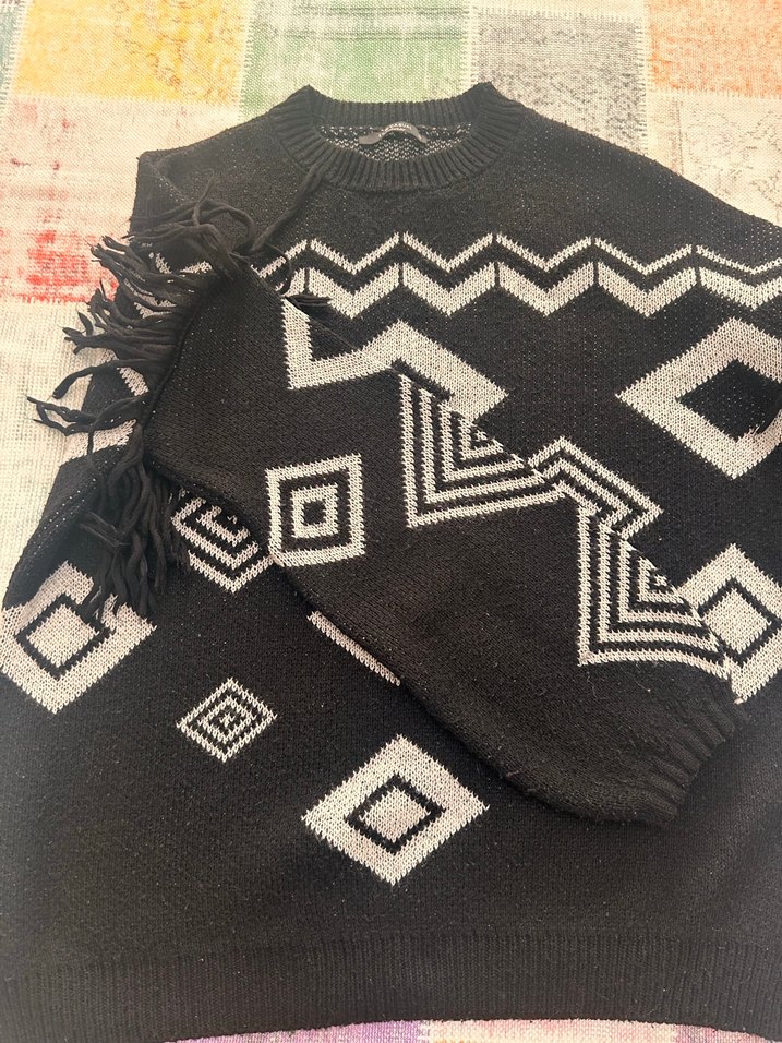 LCW Bohem Siyah Desenli Triko Kadın Kazak - Görsel 5