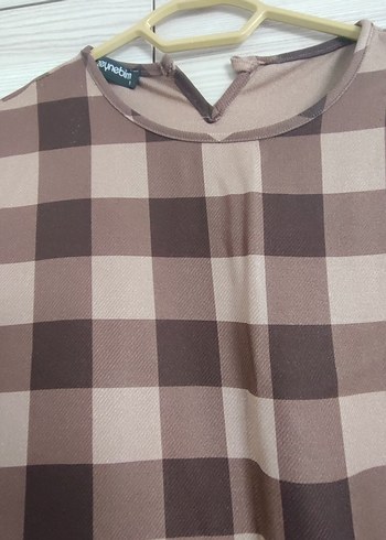 Kahverengi Kareli Tunik. 1 numara38-42 beden aralığında uyumlu - Görsel 2