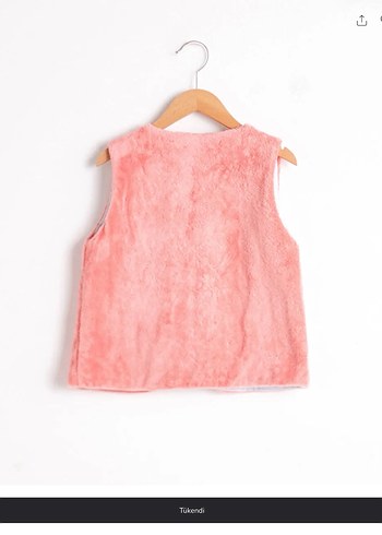 Kız Çocuk Pembe Kürklü Kolsuz Yelek - Görsel 2