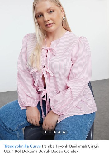 Trendyolmilla Curve Pembe Bağlamalı Çizgili Gömlek