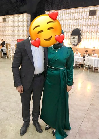 Yeşil Drapeli Uzun Abiye Elbise