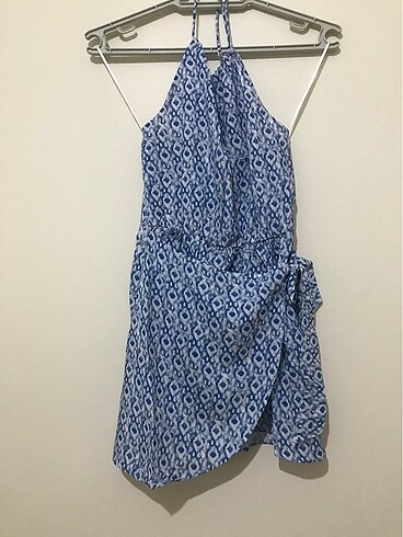 Mango halter yaka Mavi elbise