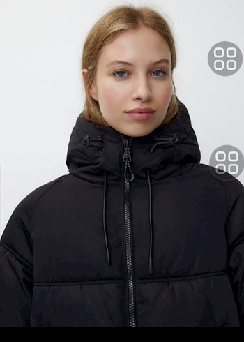Siyah Kapüşonlu Kadın Puff Mont - Görsel 3
