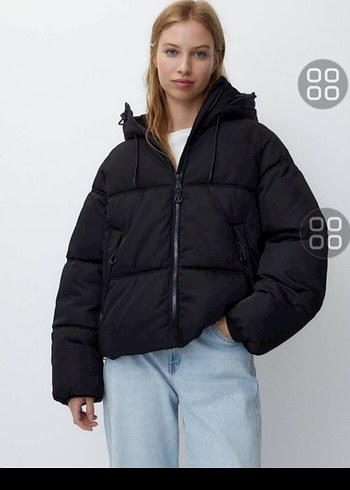 Siyah Kapüşonlu Kadın Puff Mont - Görsel 5