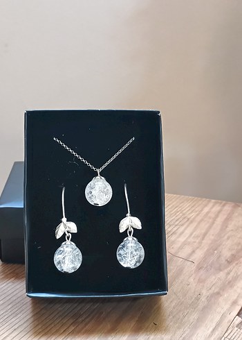 Beden %100 doğal Necef taşı, 925 ayar kolye seti