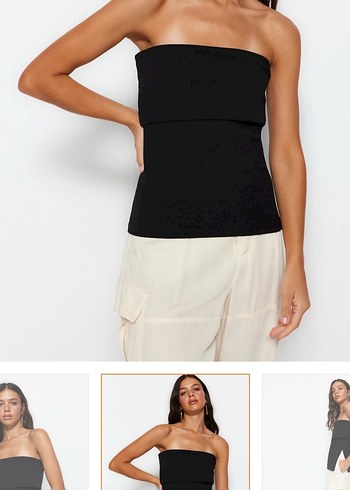 Siyah Straplez Pamuklu Bluz - Görsel 2