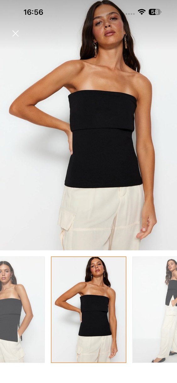 Siyah Straplez Pamuklu Bluz - Görsel 2