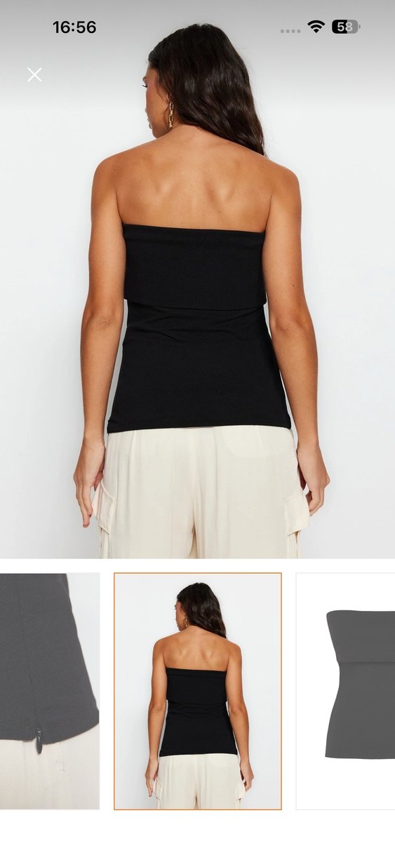 Siyah Straplez Pamuklu Bluz - Görsel 5