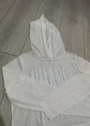 Beyaz Kapüşonlu Şeffaf Sweatshirt - Görsel 5