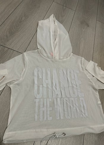 Beyaz Kapüşonlu Şeffaf Sweatshirt - Görsel 2