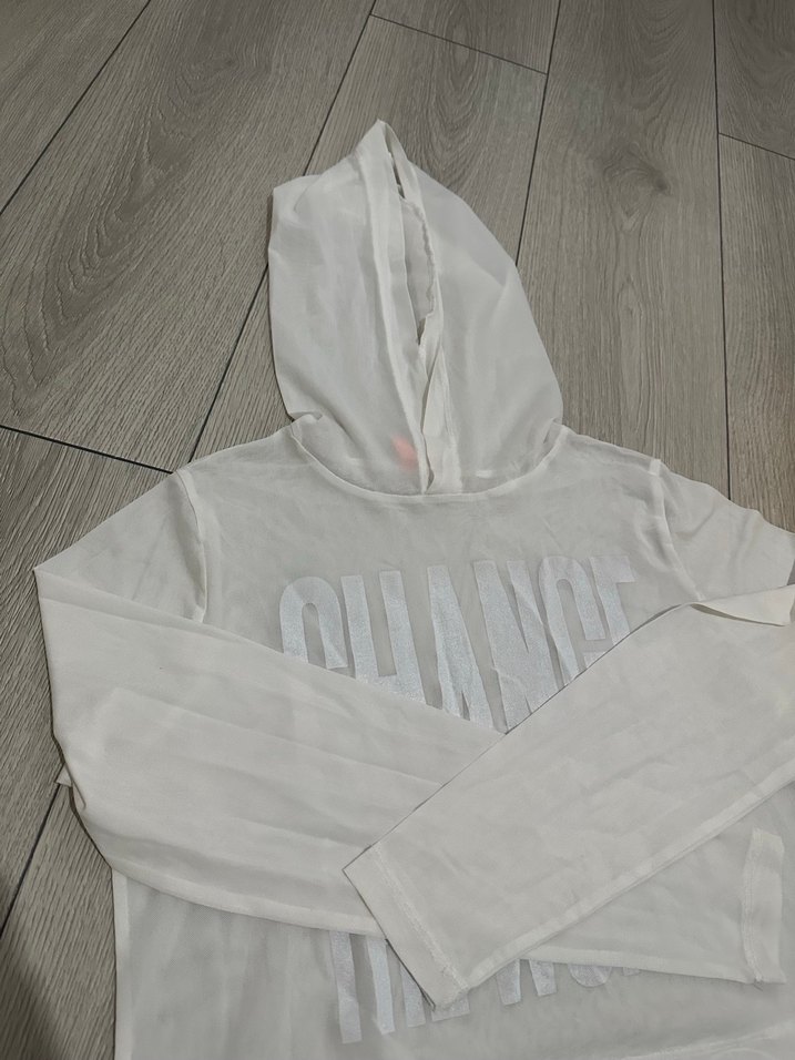 Beyaz Kapüşonlu Şeffaf Sweatshirt - Görsel 5